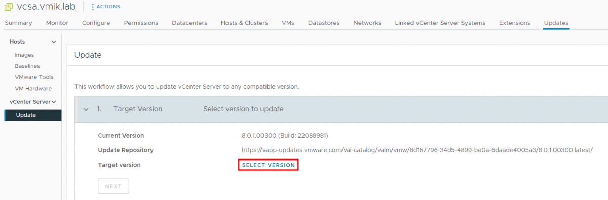 Updating the VMware vCenter server from version 8.0 U1 to 8.0 U2 using ...