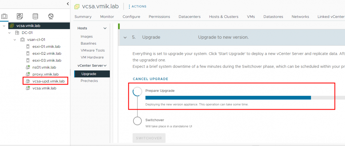 Updating the VMware vCenter server from version 8.0 U1 to 8.0 U2 using ...