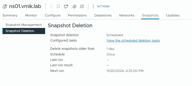 VMware vSphere 8.0 Update 3 automated snapshot deletion